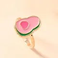 Cute pink avocado children's ring made of zinc alloy with drip oil gold finish. - Avocado B
