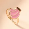 Cute pink banana enamel ring for kids made of gold plated durable zinc alloy jewelry - Pink Banana