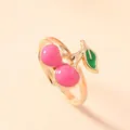 Cute children's pink cherry ring made of zinc alloy with enamel oil drip finish - Pink Cherry