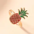 Adjustable children's fruit ring with red and green pineapple enamel design - Small Pineapple