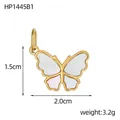 Goldener Schmetterlingsanhänger aus Edelstahl mit weißem Muscheleinleger für Schmuck - Metall-Schmetterlingsanhänger mit Muschelfüllung (HP1445B1)