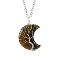 Collier croissant de lune en œil de tigre fait main avec motif arbre de vie argenté. - Style Oeil de Tigre Argent