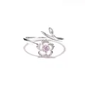 Elegante anello a fiore di ciliegio in argento sterling 925 con delicato cristallo rosa - Argento 925 (Regolabile) / zirconia rosa