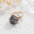 Handmade wire-wrapped natural purple raw stone ring with gold adjustable band for women. - Adjustable Open / Purple Crystal