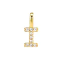 Gold-plated S925 sterling silver alphabet letter I pendant with pavé cubic zirconia stones - Letter I (HY-P0018) / Silver / Pendant Only (No Chain) / Gold