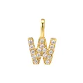 Gold-plated S925 sterling silver initial W pendant set with pavé zirconia stones - Letter W / Pendant Only (Without Chain) / Silver