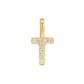 Gold plated S925 sterling silver initial letter T pendant with sparkling cubic zirconia stones - Letter T / Pendant Only (No Chain) / 18K Gold