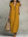 Bohemian maxi dress with ruffled neckline and sleeveless design in mustard yellow - Yellow