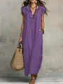 Purple bohemian maxi dress with ruffle V-neck and flutter sleeves on model - Purple