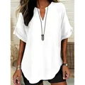 Elegante witte damesblouse met V-hals, korte mouwen en een fijne linnen textuur - S / Tops / Wit