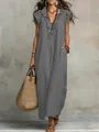 Bohemian ruffle sleeve maxi dress in grey with V-neck and ruffled details for summer. - Gray