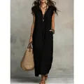 Bohemian black flutter sleeve maxi dress for women with ruffled V-neck and floor-length design. - S / Dresses / Black