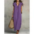 Bohemian lila bodenlanges Maxikleid mit Flatterärmeln und Rüschen für den Sommer-Look - Lila