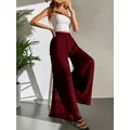 Pantalon large élégant en mousseline bordeaux à taille haute pour un style d'été - Bordeaux