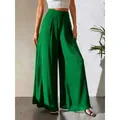 Pantalon large en mousseline vert émeraude à taille haute pour femmes - Vert