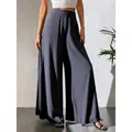 Pantalon large en mousseline gris foncé à taille haute pour un look d'été chic et décontracté - Gris