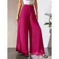 Pantalon élégant en mousseline de soie fuchsia à jambes larges et taille haute - Rose rouge