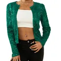 Detailansicht der eleganten funkelnden grünen Paillettenjacke für Damen Party Mode - S / Oberteile / Dunkelgrün