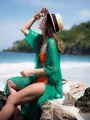 Elegant green sheer chiffon beach cover up cardigan for women summer swimwear outfit - One Size / Tops / Green