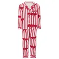 Conjunto de pijama de rayas rojas y blancas con lazos festivos para relajarse - Adulto S / Top Y Pantalón / Estampado de lazo a rayas rojas y blancas