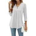 Elegant white V-neck 3/4 sleeve pleated tunic top with decorative button for women - S / Tops / White