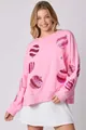 Sweat-shirt rose à manches longues avec écussons de boules de Noël en paillettes - S / Hauts / Rose Clair Avec Boule Violette