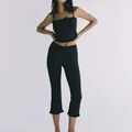 Casual black two-piece set with ruffled 7-point pants and camisole - S / Bottoms / Black