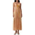 Colorful vertical striped maxi dress featuring thin spaghetti straps and front tie - M / Dresses / Turmeric