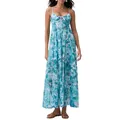 Blue and white floral print spaghetti strap maxi dress with front bow tie detail - S / Dresses / Sky Blue