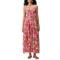 Summer floral print maxi dress with spaghetti straps and tie front detail in pink - S / Dresses / Pink