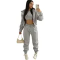 Chándal de forro polar gris de 3 piezas para mujer con sudadera, top corto y joggers - S / Conjunto (LZ6033-655) / Gris
