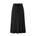 Close-up of black high-waisted knit midi skirt with adjustable drawstring waist - S / Bottoms / Black