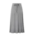 Close-up of a grey high-waisted knitted midi skirt with side slit detail - S / Bottoms / Gray
