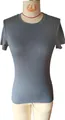 Front view of grey slim-fit high round neck short-sleeved T-shirt on a mannequin. - XS / Tops / Dark Gray