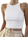 Detail view of a white ribbed sleeveless cropped tank top for women in a slim fit - S / Tops / White
