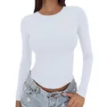 Front view of a slim fit white long sleeve crew neck basic t-shirt for women fashion - S / Tops / White