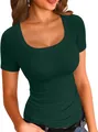 T-shirt a costine aderente verde scuro con maniche corte e scollo quadrato sexy - Verde malachite