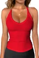 Vista dettagliata di un canotta a coste rossa con scollo a V sexy e vestibilità slim - Rosso