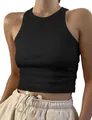 Detailed shot of a black ribbed crop tank top showing the slim fit and fabric texture - S / Tops / Black