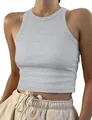 Slim fit grey ribbed crop tank top for women, sleeveless casual summer knitted vest top - Mixed Grey