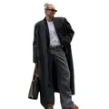 Dames oversized lange grijze krijtstreep wollen jas met revers - S / Tops / Donkergrijs Gestreept