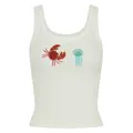 Canotta bianca a coste con decorazioni a perline di aragosta rossa e medusa blu - Taglia S / Top / Gilet Decorazione Granchio