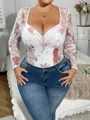 Elegant plus size floral lace long sleeve bodysuit featuring sweetheart neck and sheer details - 1XL / Dresses / With Underwire No Pads Crotch Snaps / Rainbow