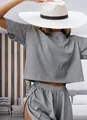 Elegante conjunto de pijama de punto a rayas grises para mujer con top y pantalón - S / Parte Superior e Inferior / Negro