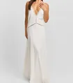 French style white maxi dress with deep V-neck and ladder lace trim for summer resort. - S / Dresses / White
