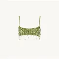 Detailed shot of light green sequined camisole with delicate fringe tassels and sequins - S / Tops / Green