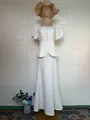 Elegant white two-piece set with peplum top and pearl square neck maxi skirt. - S / Top And Bottom / White