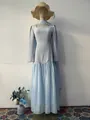 Full-length detail shot of light blue long-sleeved slim-fit dress with rhinestone accents - S / Dresses / Light Blue