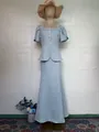 Elegant light blue two-piece set featuring a peplum top and mermaid maxi skirt. - S / Top And Bottom / Light Blue