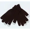 Dunkelbraune Winter-Strickhandschuhe mit silbernen touchscreen-kompatiblen Spitzen - Einheitsgröße / Kaffeebraun